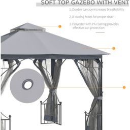 Outsunny 3 x 3m Light Grey Steel Frame Gazebo with Mesh Curtains - Wilko - thumbnail 6