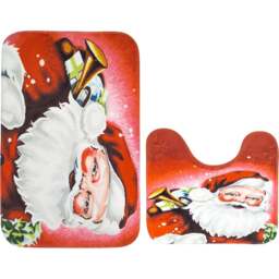 Noel Square Red Smiling Santa Xmas Bath Set 2 Piece - Size: 50 x 80 x 1cm - Wilko