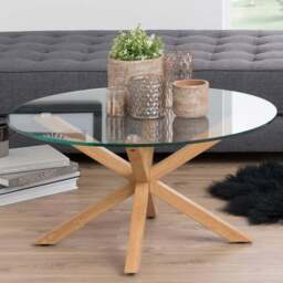 Florence Heaven Smoked Glass Top and Oak Legs Round Coffee Table - Brown - Furniture To Go - Wilko - thumbnail 1