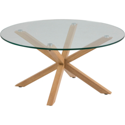 Florence Heaven Smoked Glass Top and Oak Legs Round Coffee Table - Brown - Furniture To Go - Wilko - thumbnail 3