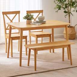 Furniturebox Lymington Marros 4 Seater Wooden Dining Set with Bench Oak Effect - Brown - Wilko - thumbnail 1