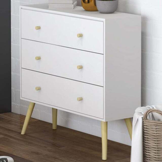 Portable 3 Drawer Natural and White Chest of Drawers - Portland - Wilko - image 1