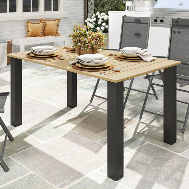 Outsunny 6 Seater Slatted Metal Top Garden Table with Parasol Hole Brown - Size: 73 x 150 x 90cm - Wilko - image 1