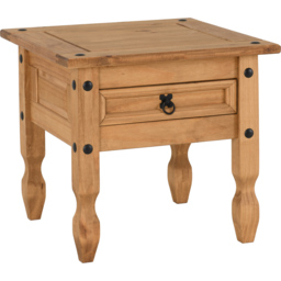 Seconique Corona Single Drawer Distressed Waxed Pine Lamp Table - Size: 58 x 58 x 54cm - Brown - Wilko - thumbnail 3