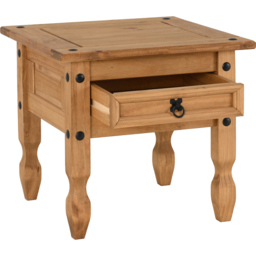 Seconique Corona Single Drawer Distressed Waxed Pine Lamp Table - Size: 58 x 58 x 54cm - Brown - Wilko - thumbnail 5