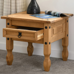 Seconique Corona Single Drawer Distressed Waxed Pine Lamp Table - Size: 58 x 58 x 54cm - Brown - Wilko