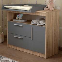 Shefa 1150 Single Door 2 Drawer Single Shelf Cremona Oak and Graphite Kids Changing Unit - Size: 89 x 111 x 75cm - Cremona Oak - Graphite - Wilko - thumbnail 1