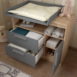 Shefa 1150 Single Door 2 Drawer Single Shelf Cremona Oak and Graphite Kids Changing Unit - Size: 89 x 111 x 75cm - Cremona Oak - Graphite - Wilko - thumbnail 5