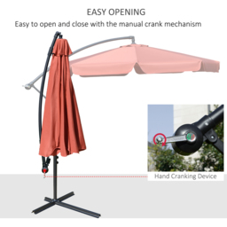 Outsunny Wine Red Crank Handle Cantilever Banana Parasol with Cross Base 2.7m - Size: 3m - Wilko - thumbnail 5