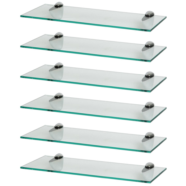 Harbour Housewares Floating Glass Wall Shelf 50cm 6 Pack - Size: 0.5 x 50 x 13cm - Clear - Wilko - image 1