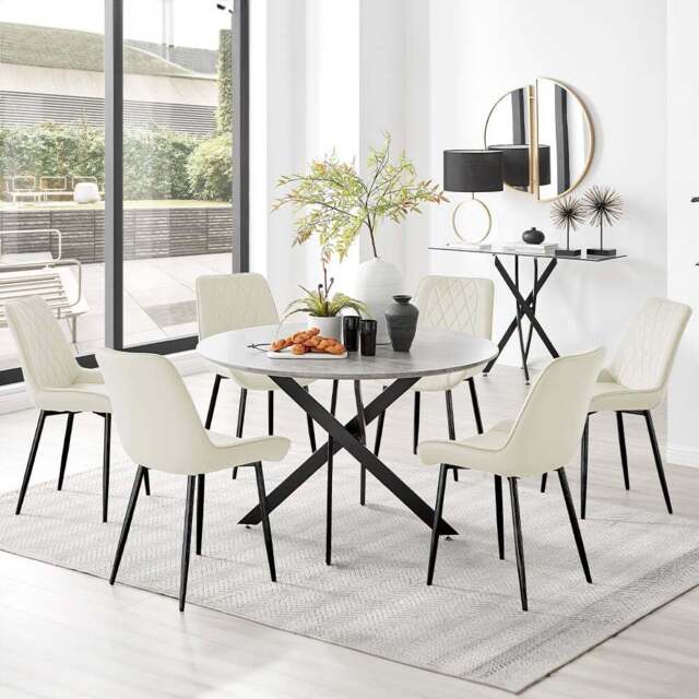 Furniturebox Arona Cesano Concrete Effect 6 Seater Round Dining Set Grey Black and Cream - Wilko - image 1