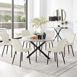 Furniturebox Arona Cesano Concrete Effect 6 Seater Round Dining Set Grey Black and Cream - Wilko - thumbnail 1
