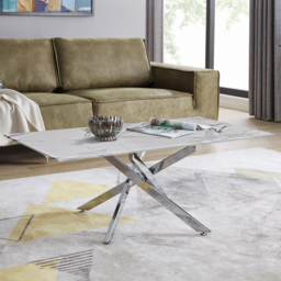 Furniturebox Tavalo White Marble Effect Glass Coffee Table with Silver Legs - Size: 120 x 60 x 45cm - Wilko - thumbnail 1