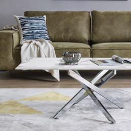 Furniturebox Tavalo White Marble Effect Glass Coffee Table with Silver Legs - Size: 120 x 60 x 45cm - Wilko - thumbnail 5