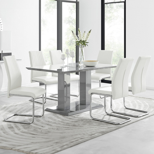 Furniturebox Molini Fortana 6 Seater Dining Set Grey Gloss White and Chrome - Wilko - image 1