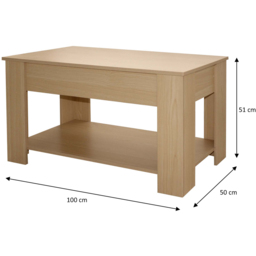Comfy Living Single Shelf Oak High Gloss Lift Top Coffee Table - Size: 51 x 100 x 50cm - Brown - Wilko - thumbnail 5