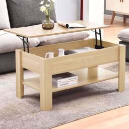 Comfy Living Single Shelf Oak High Gloss Lift Top Coffee Table - Size: 51 x 100 x 50cm - Brown - Wilko - thumbnail 1