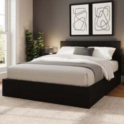 GFW King Size Black Faux Leather Side Lift Ottoman Bed with Bonnell Mattress - Wilko