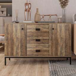 HOMCOM 2 Door 3 Drawer Distressed Brown Retro Sideboard - Size: 26.5 x 48 x 134cm - Wilko