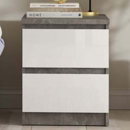 Florence Naia 2 Drawer Concrete and White High Gloss Bedside Table - Multi - Furniture To Go - Wilko