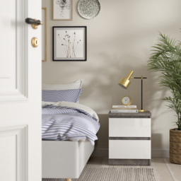 Florence Naia 2 Drawer Concrete and White High Gloss Bedside Table - Multi - Furniture To Go - Wilko - thumbnail 7