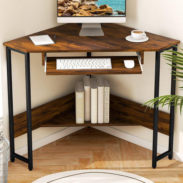 Costway Single Shelf Corner Computer Desk Rustic Brown - Size: 85 x 84 x 10cm - Wilko - image 1