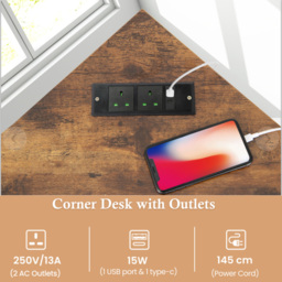 Costway Single Shelf Corner Computer Desk Rustic Brown - Size: 85 x 84 x 10cm - Wilko - thumbnail 5
