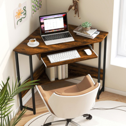 Costway Single Shelf Corner Computer Desk Rustic Brown - Size: 85 x 84 x 10cm - Wilko - thumbnail 4