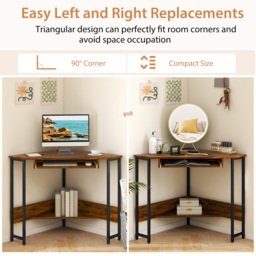 Costway Single Shelf Corner Computer Desk Rustic Brown - Size: 85 x 84 x 10cm - Wilko - thumbnail 6