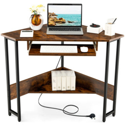 Costway Single Shelf Corner Computer Desk Rustic Brown - Size: 85 x 84 x 10cm - Wilko - thumbnail 3