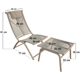 SOLACE+CO Esen Set of 2 Beige Garden Lounge Chairs with Footstool - Wilko - thumbnail 6