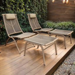 SOLACE+CO Esen Set of 2 Beige Garden Lounge Chairs with Footstool - Wilko
