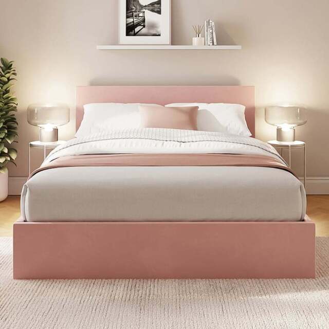 GFW Small Double Blush Pink Velvet End Lift Ottoman Bed - Wilko - image 1