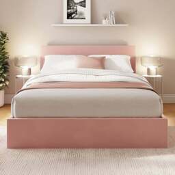 GFW Small Double Blush Pink Velvet End Lift Ottoman Bed - Wilko