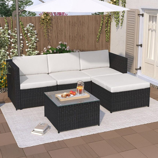 Rupert 4 Seater Black Rattan Outdoor L-Shape Corner Sofa Set - MCC - Wilko - image 1
