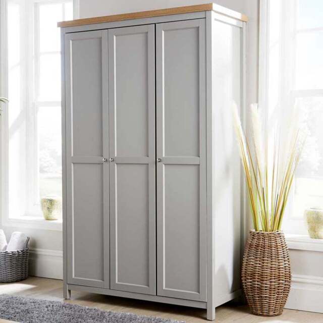 Home Source Avon 3 Door Light Grey with Oak Top Wardrobe - Wilko - image 1