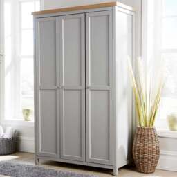Home Source Avon 3 Door Light Grey with Oak Top Wardrobe - Wilko - thumbnail 1