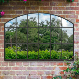 MirrorOutlet The Arcus Black Framed Arched Garden Wall Mirror 110 x 75cm - Size: 110 x 75 x 3cm - Wilko - thumbnail 3