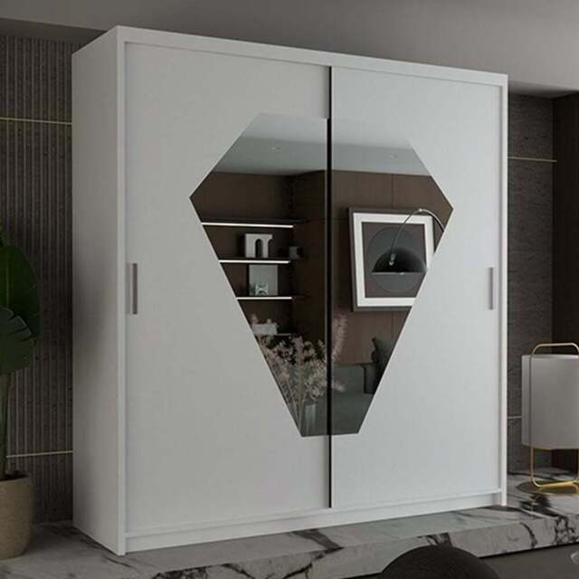 Sliding Wardrobes 4U Diamond 2 Door White Mirrored Wardrobe 150cm - Wilko - image 1
