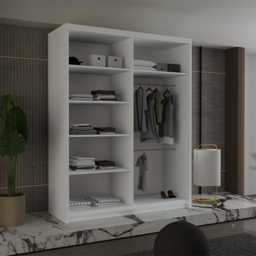 Sliding Wardrobes 4U Diamond 2 Door White Mirrored Wardrobe 150cm - Wilko - thumbnail 4