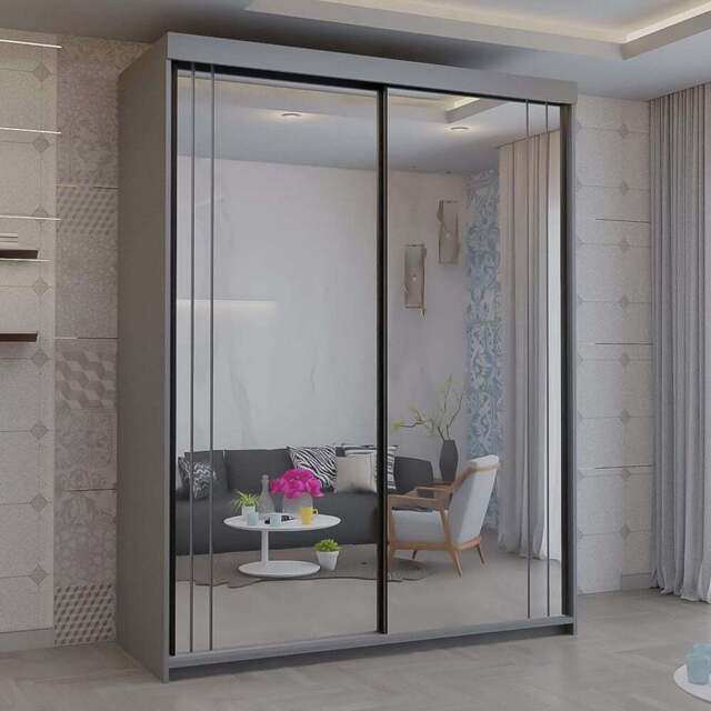 Sliding Wardrobes 4U 2 Sliding Door Grey Modern Full Length Mirrored Wardrobe 150cm - Size: 2 Door - Wilko - image 1