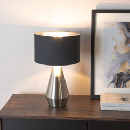 ValueLight Jax Black Chrome Inner Shade Chrome Dimmable LED Touch Table Lamp - Size: 41 x 25 x 25cm - Silver - ValueLights - Wilko - thumbnail 4