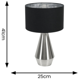 ValueLight Jax Black Chrome Inner Shade Chrome Dimmable LED Touch Table Lamp - Size: 41 x 25 x 25cm - Silver - ValueLights - Wilko - thumbnail 5