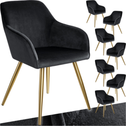 tectake Marilyn Set of 8 Black and Gold Velvet Look Padded Accent Chairs - Size: Single - Wilko - thumbnail 3