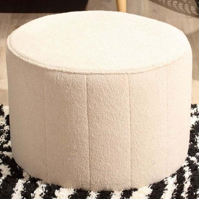 Desser Furniture Medium Round Latte Boucle Fabric Pouffe - Size: 45 x 63 x 63cm - Cream - Wilko - image 1