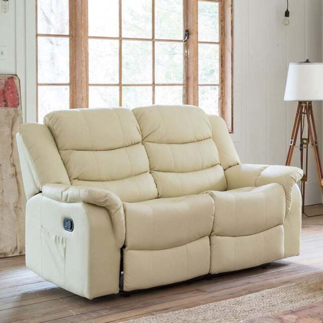 Almeira 2 Seater Cream Bonded Leather Recliner Sofa - Artemis Home - Wilko - image 1