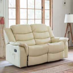 Almeira 2 Seater Cream Bonded Leather Recliner Sofa - Artemis Home - Wilko