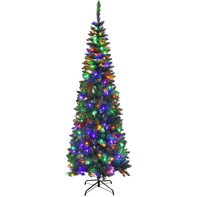 Shatchi Multicolour LED Pre-Lit Artificial Slim Pencil Christmas Tree 8ft - Green - Wilko - image 1