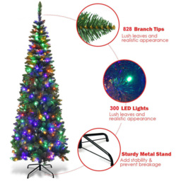 Shatchi Multicolour LED Pre-Lit Artificial Slim Pencil Christmas Tree 8ft - Green - Wilko - thumbnail 4