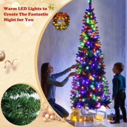 Shatchi Multicolour LED Pre-Lit Artificial Slim Pencil Christmas Tree 8ft - Green - Wilko - thumbnail 5